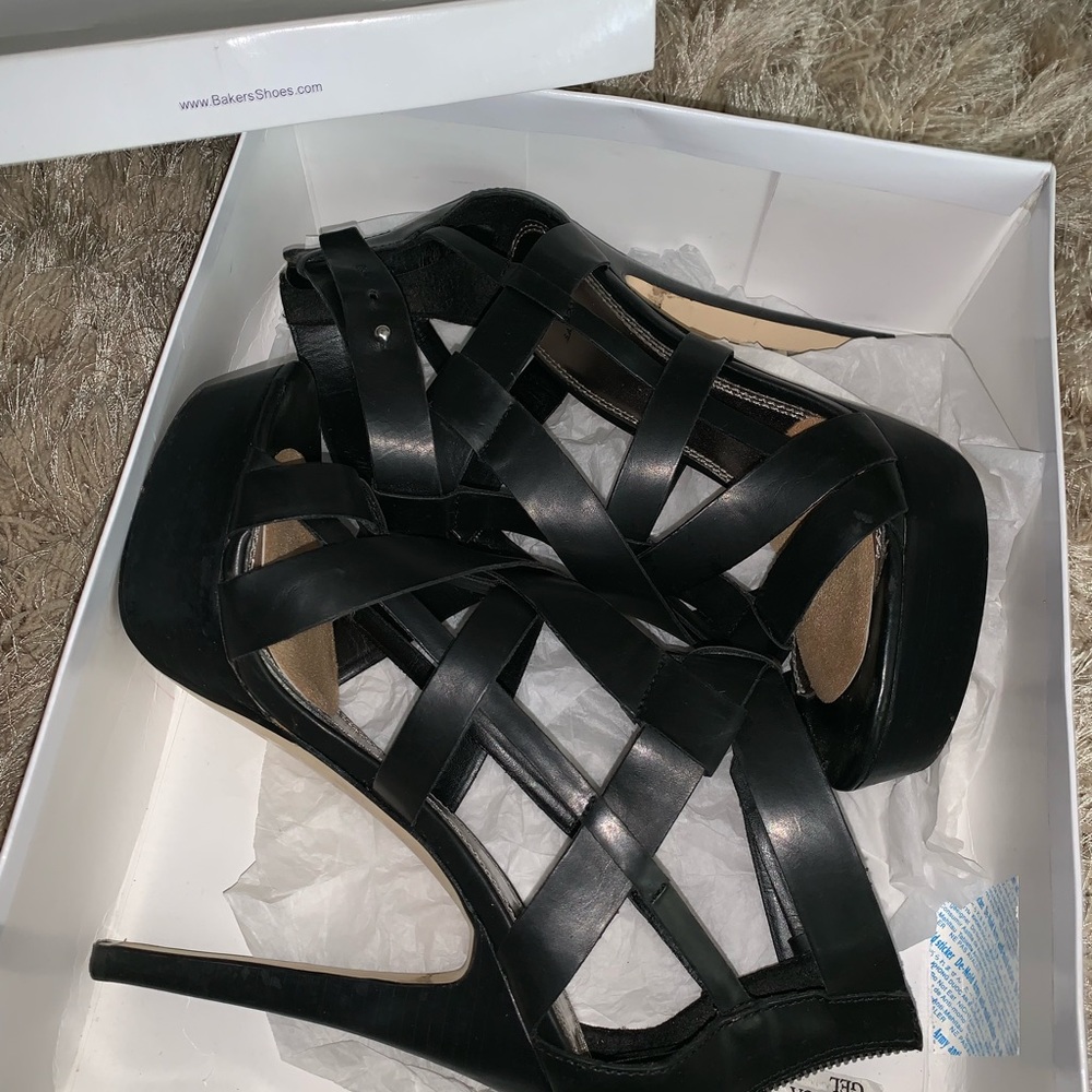 Black leather caged high heels